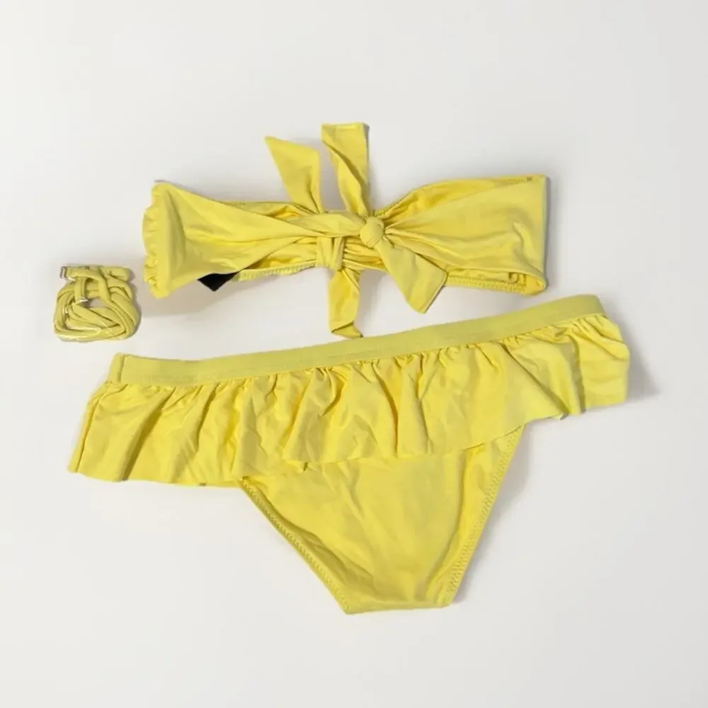 New Melissa Odabash India  Ruffle Bikini Set Bandeau Top Yellow Sz 8